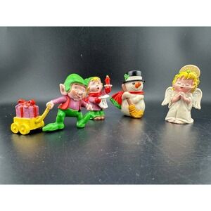 Vintage 1980 W Berrie Christmas Rubber Figures Elf Snowman Angel 4pc - 051/1(58)